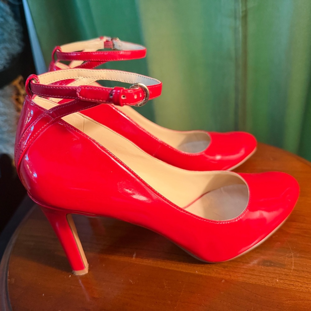 Nine West Red Patent Ankle-Strap Pumps